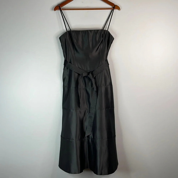 BCBGMAXAZRIA Satin Tied Cocktail Midi Dress Black Crinoline Spaghetti Strap 6 - Picture 12 of 12